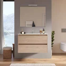 Mobile bagno sospeso 80 cm rovere atlas con cassetti e lavabo con specchio - Medora