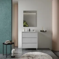Mobile bagno a terra 100 cm bianco lucido con lavabo e specchio - Libras