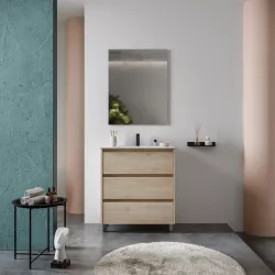 Mobile bagno a terra 100 cm naturale con lavabo e specchio - Libras