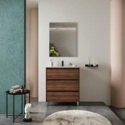 Mobile bagno a terra 100 cm noce maya con lavabo e specchio - Libras