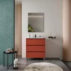 Mobile bagno a terra 100 cm red satinato con lavabo e specchio - Libras