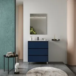 Mobile bagno a terra 100 cm blu satinato con lavabo e specchio - Libras