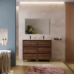 Mobile bagno a terra 120 cm noce maya con lavabo doppio e specchio - Libras