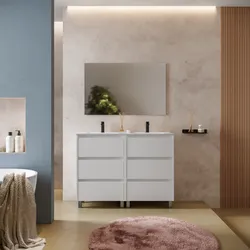 Mobile bagno a terra 120 cm white satinato con lavabo doppio e specchio - Libras