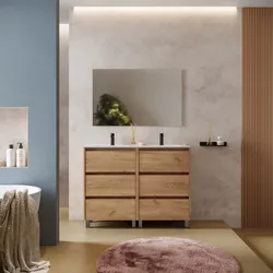 Mobile bagno a terra 120 cm rovere africa con lavabo doppio e specchio - Libras