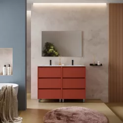 Mobile bagno a terra 120 cm red satinato con lavabo doppio e specchio - Libras