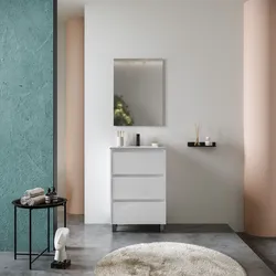 Mobile bagno a terra 60 cm bianco lucido con lavabo e specchio - Libras