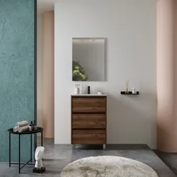 Mobile bagno a terra 60 cm noce maya con lavabo e specchio - Libras