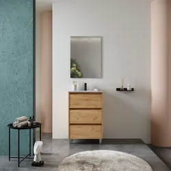 Mobile bagno a terra 60 cm rovere africa con lavabo e specchio - Libras