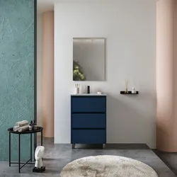 Mobile bagno a terra 60 cm blu satinato con lavabo e specchio - Libras