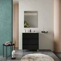 Mobile bagno a terra 80 cm nero satinato con lavabo e specchio - Libras