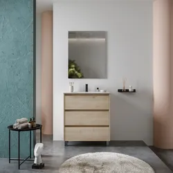 Mobile bagno a terra 80 cm rovere atlas con lavabo e specchio - Libras