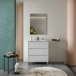 Mobile bagno a terra 80 cm white satinato con lavabo e specchio - Libras