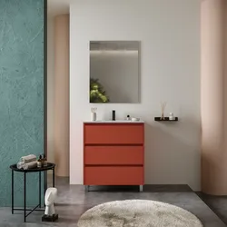 Mobile bagno a terra 80 cm red satinato con lavabo e specchio - Libras