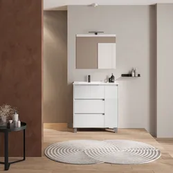 Mobile bagno a terra 85 cm bianco lucido con lavabo sx e specchio - Libras