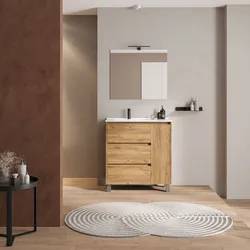 Mobile bagno a terra 85 cm rovere africa con lavabo sx e specchio - Libras
