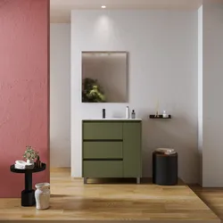 Mobile bagno a terra 85 cm green satinato con lavabo sx e specchio - Libras