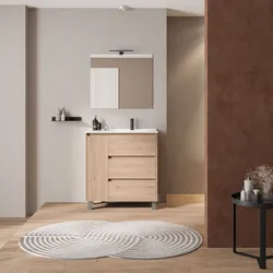 Mobile bagno a terra 85 cm rovere atlas con lavabo dx e specchio - Libras