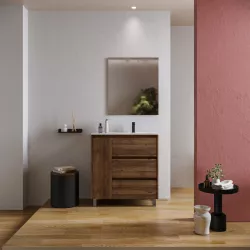 Mobile bagno a terra 85 cm noce maya con lavabo dx e specchio - Libras