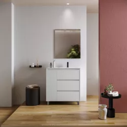 Mobile bagno a terra 85 cm white satinato con lavabo dx e specchio - Libras