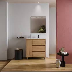 Mobile bagno a terra 85 cm rovere africa con lavabo dx e specchio - Libras