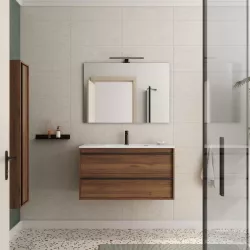 Mobile bagno sospeso 100 cm noce maya con lavabo e specchio - Maestro
