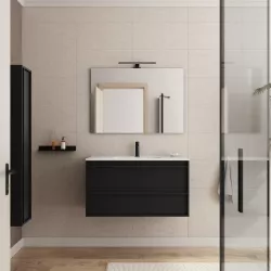 Mobile bagno sospeso 100 cm nero satinato con lavabo e specchio - Maestro