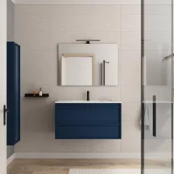 Mobile bagno sospeso 100 cm blu satinato con lavabo e specchio - Maestro