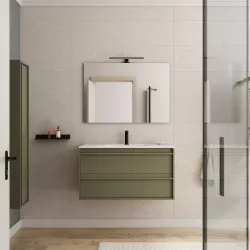 Mobile bagno sospeso 100 cm green satinato con lavabo e specchio - Maestro