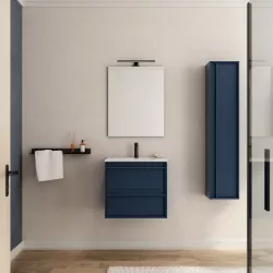 Mobile bagno sospeso 60 cm blu satinato con lavabo e specchio - Maestro