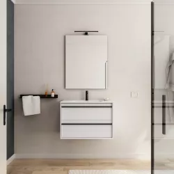 Mobile bagno sospeso 70 cm white satinato con lavabo e specchio - Maestro