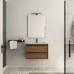 Mobile bagno sospeso 70 cm noce maya con lavabo e specchio - Maestro