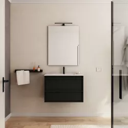 Mobile bagno sospeso 70 cm nero satinato con lavabo e specchio - Maestro