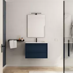 Mobile bagno sospeso 70 cm blu satinato con lavabo e specchio - Maestro