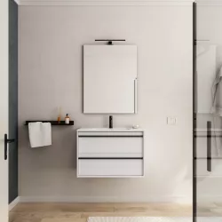 Mobile bagno sospeso 80 cm white satinato con lavabo e specchio - Maestro