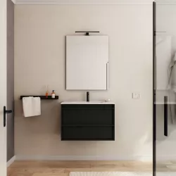 Mobile bagno sospeso 80 cm nero satinato con lavabo e specchio - Maestro