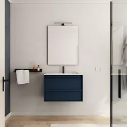 Mobile bagno sospeso 80 cm blu satinato con lavabo e specchio - Maestro