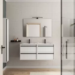 Mobile bagno sospeso 120 cm white satinato con lavabo doppio e specchio - Maestro