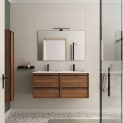 Mobile bagno sospeso 120 cm noce maya con lavabo doppio e specchio - Maestro