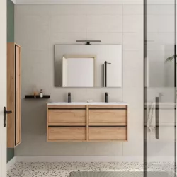 Mobile bagno sospeso 120 cm rovere africa con lavabo doppio e specchio - Maestro
