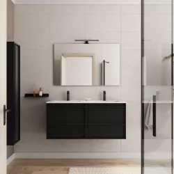 Mobile bagno sospeso 120 cm nero satinato con lavabo doppio e specchio - Maestro