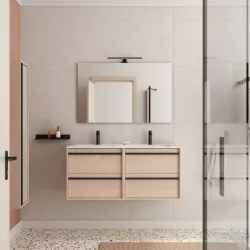 Mobile bagno sospeso 120 cm rovere atlas con lavabo doppio e specchio - Maestro