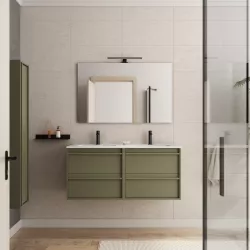 Mobile bagno sospeso 120 cm green satinato con lavabo doppio e specchio - Maestro