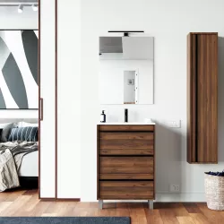 Mobile bagno a terra 60 cm noce maya con lavabo e specchio - Maestro