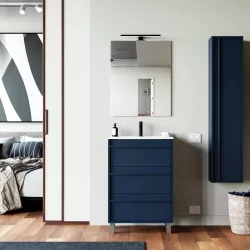 Mobile bagno a terra 60 cm blu satinato con lavabo e specchio - Maestro