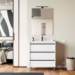 Mobile bagno a terra 80 cm white satinato con lavabo e specchio - Maestro