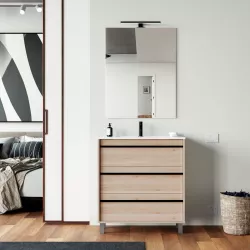 Mobile bagno a terra 80 cm rovere atlas con lavabo e specchio - Maestro