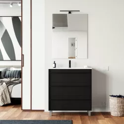 Mobile bagno a terra 100 cm nero satinato con lavabo e specchio - Maestro