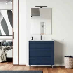 Mobile bagno a terra 100 cm blu satinato con lavabo e specchio - Maestro