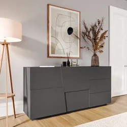 Madia 180x86h cm antracite opaco con 2 ante e 3 cassetti - Beryl